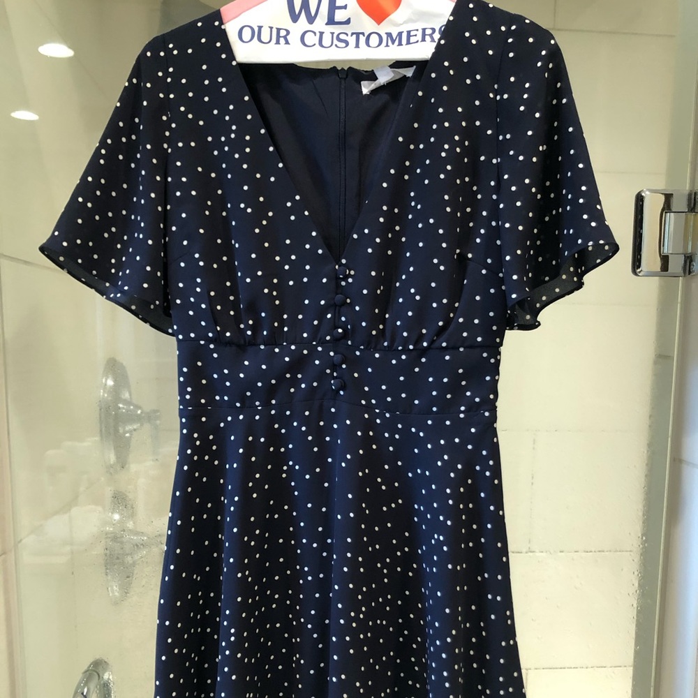 Blue polka dot mini dress